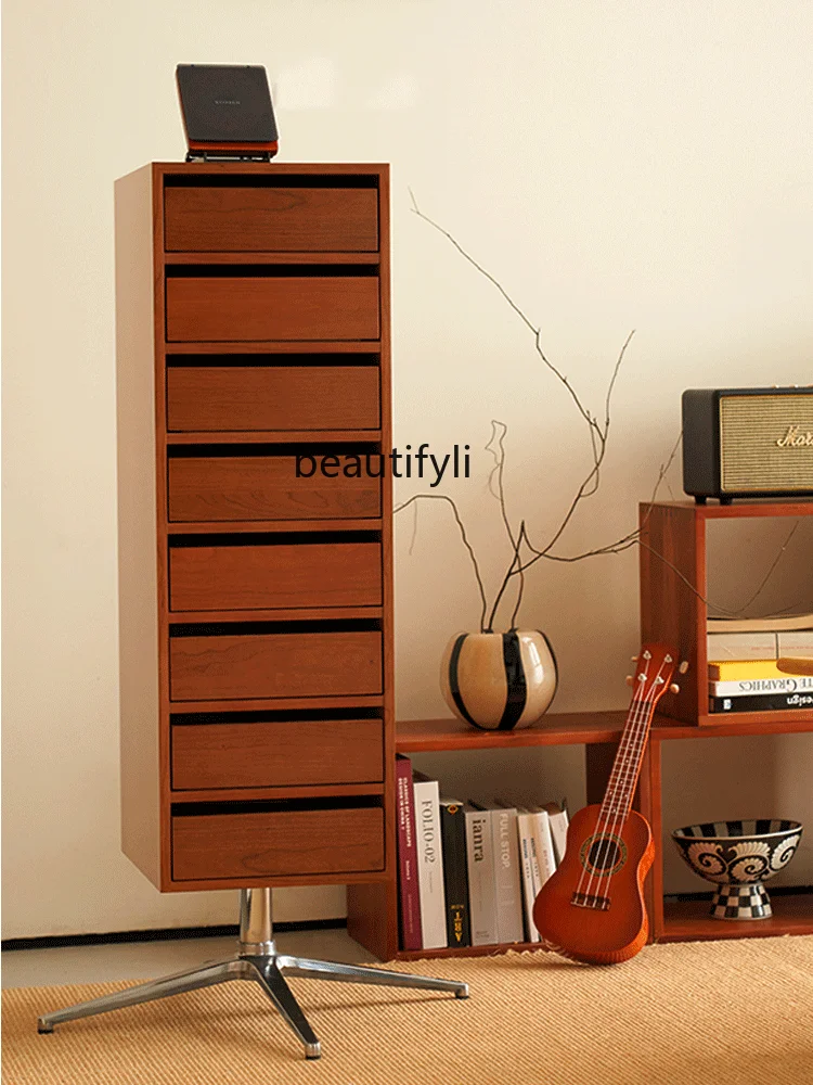 yj Mid-Ancient Creative Floor Rotating Chest of Drawers Simple Solid Wood Locker Storage Cabinet Bedroom Storage Cabinet