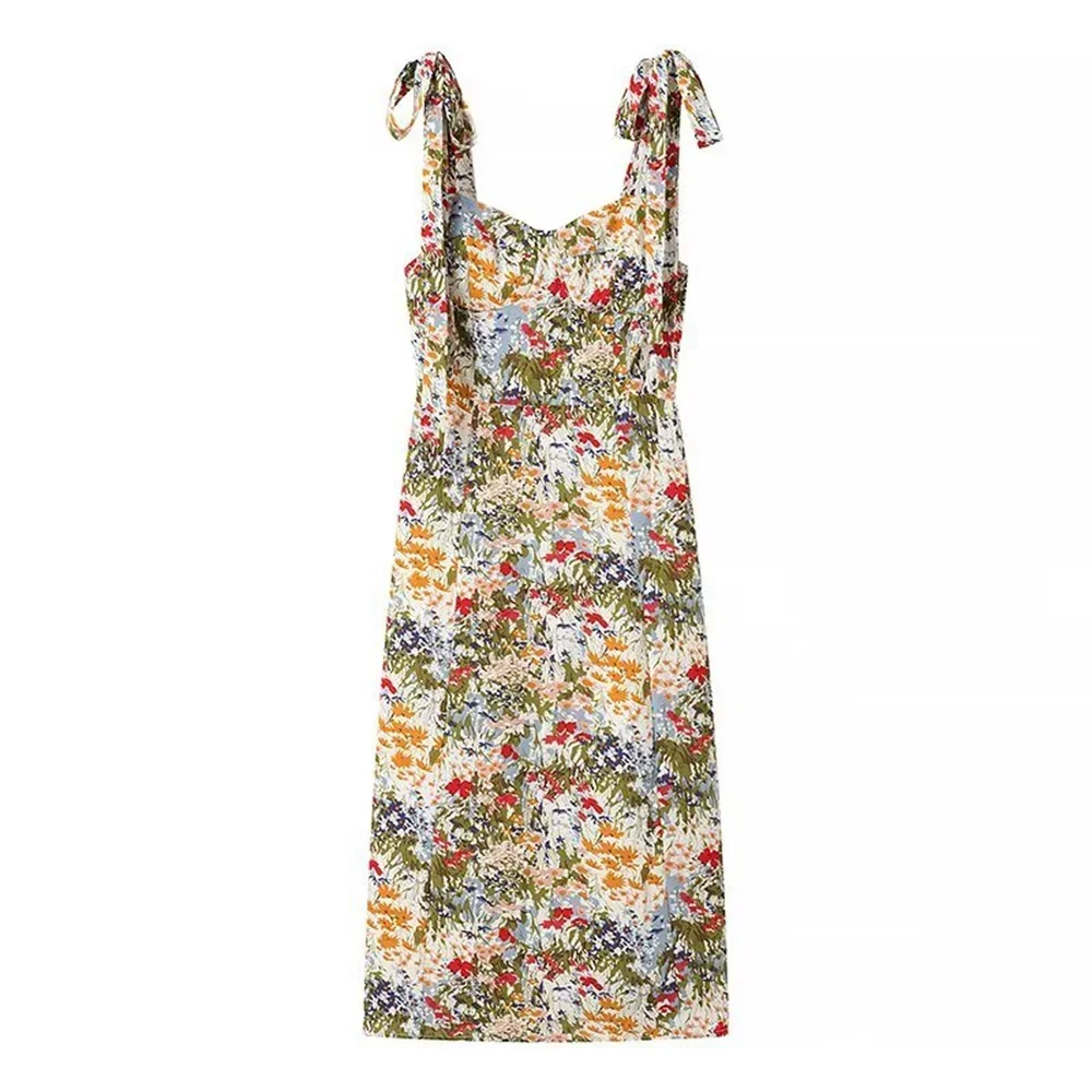

LIBIELIY Women's Wide Shoulder Strap Printed Dress With Backless Decoration For Spring And Summer New Casual Women's Clothing
