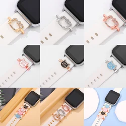 Encantos decorativos do gato bonito para Iwatch, correia do silicone, acessórios da joia, encantos do anel dos desenhos animados, bracelete do relógio da maçã, encanto do prego