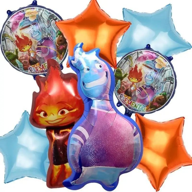 1 Juego de Globos de película de aluminio con tema Elemental de Disney, Wade Ripple Ember, conjunto de Globos de pentagrama, regalos de decoración para fiesta temática de cumpleaños