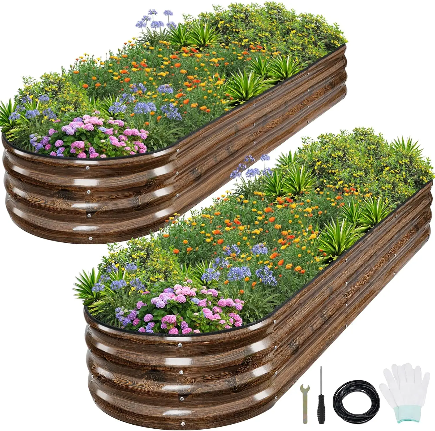 

8x2x1ft Galvanized Metal Raised Garden Bed 2 Pack for Plants, Vegetables, Flowers