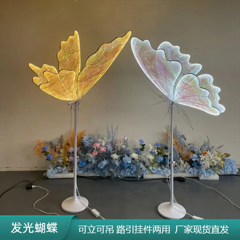 Wedding props wrought iron luminous butterfly pendant T-stage road guide welcome stage chandelier ornament ceiling