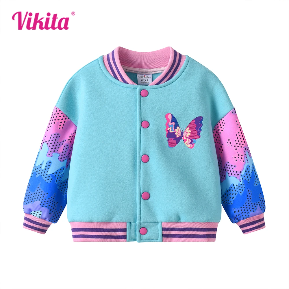 

VIKITA Children's Casual Baseball Uniform Kids Teen Autumn Spring Popular Butterfly Print Coat Outerwear for Girls Kids Jacket