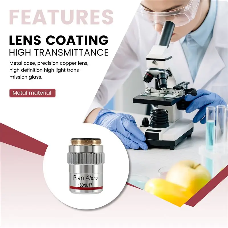 ABCA-Microscope Plan Achromatic Objective Lens 4X Biological Metallurgical Microscope Objectives