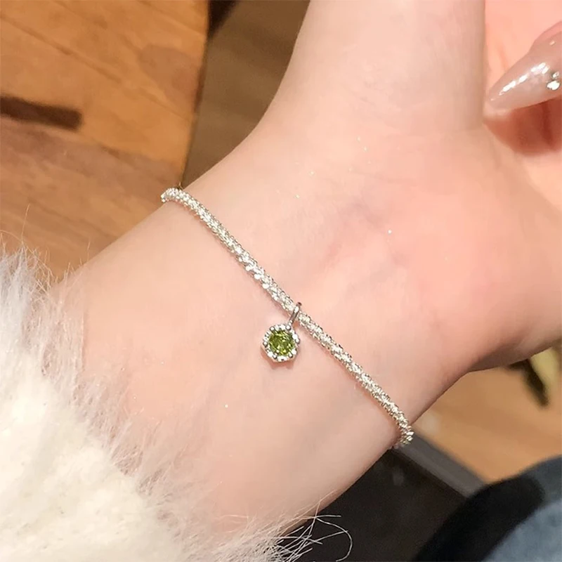 925 Sterling Silver Sparkling Diamond Exquisite Sky Star Bracelet Female Olive Green Zircon Exquisite Bracelet Wedding Jewelry