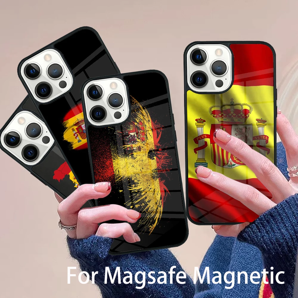 

Spain Spanish Flag Phone Case Magesafe Magnetic Wireless Cover For IPhone 16 11 12 13 14 15 Pro Max Plus Mini