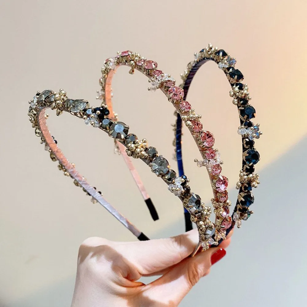 Retro Crystal Hairband Elegant Shiny Hair Accessories Sweet Headband Girls Hair Hoop Korean Style Hair Hoop Rhinestone