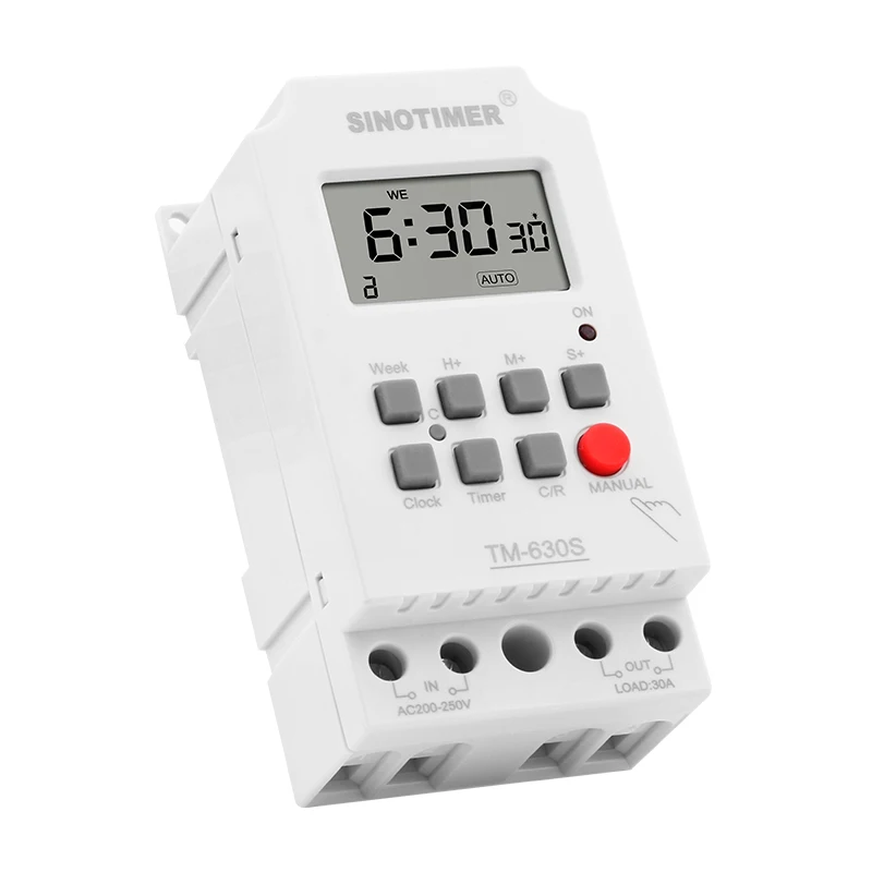 Heavy Load 30A 230Vac 7 Days Weekly Digital Electronic Lighting Timer with Interval 1 Second and Power Direct Output