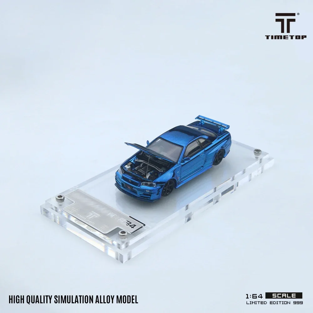 Vorverkauf TM 1:64 Skyline GTR R34 blau Carbon Motorhaube Druckguss Diorama Auto Modell Sammlung Spielzeug Zeit Top Micro