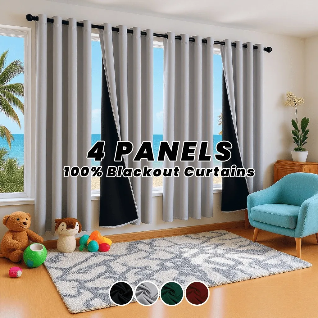4 Panels Heavy-Duty Thermal Insulated Blackout Curtains Suitable for Bedroom & Living Room - Grommet Window Drapes with Noise Reduction, Room Darkening Panels, Modern Energy-Saving Insulation for Sliding Doors, Machine Washable, Christmas Decor