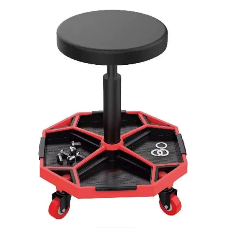 Auto Repair Rolling Stool, 360° Swivel Round Seat, Height Adjustable Mechanic Stool with Tool Tray