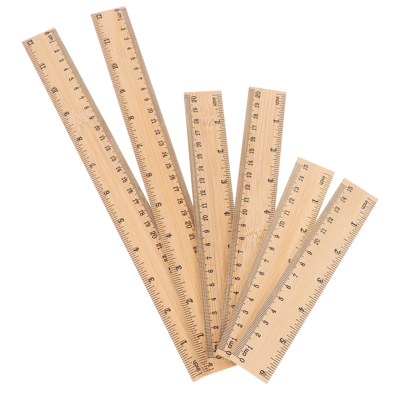 6Pcs Bamboo Rulers Set Measuring Inches Centimeters Students Drawing Engineering Woodworking
