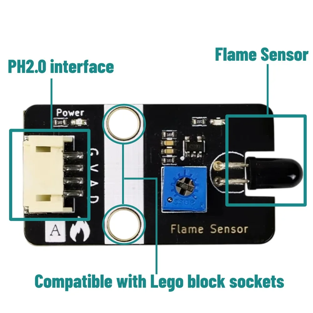 Digital Analog Flame Sensor with Case PH2.0 3Pin for Arduino ESP32 Microbit Raspberry Pi Fire Detection Module Smart Home Kit