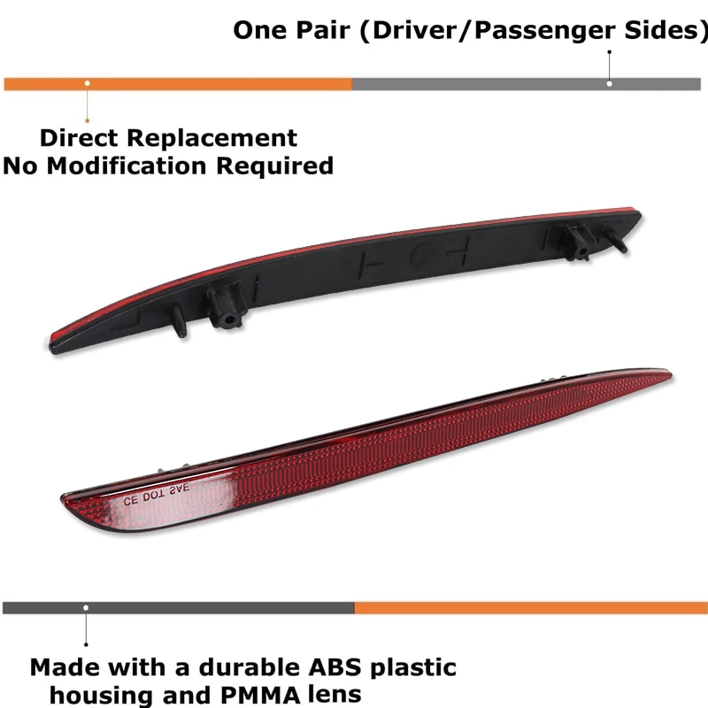 2PCS Lensa Reflektor Bumper Belakang Untuk Chrysler 300 2015-2023, Spesifikasi OE Rakitan Kiri Kanan, Pengganti Reflektor Merah OEM, Tanpa Bohlam / Soket