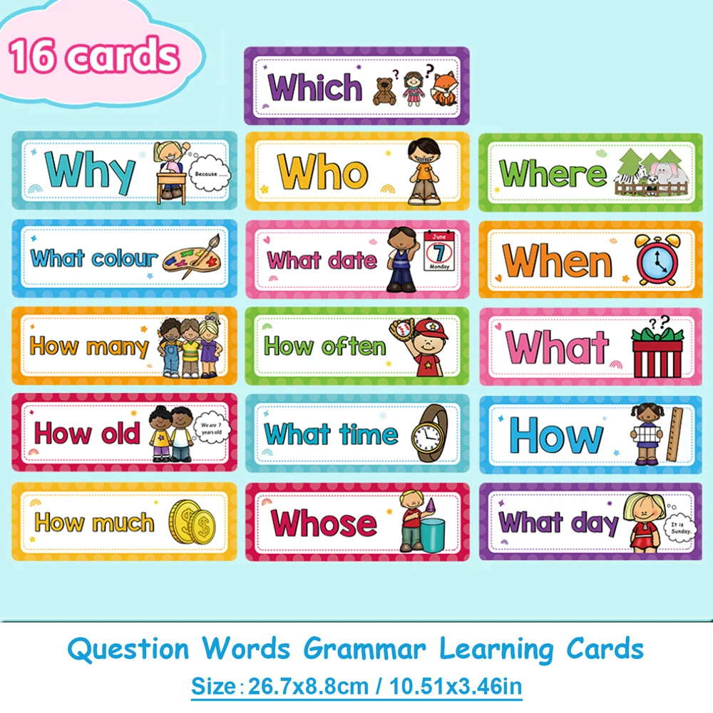

WH Question Words English Grammar Learning Cards for Kids Classroom Bulletin Board Decoration School Supplies Educational Poster