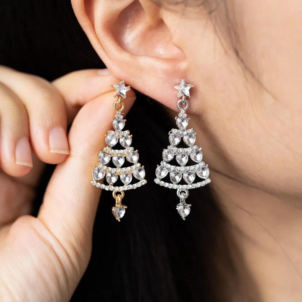 سباركلي حجر الراين ستار شجرة عيد الميلاد الحلي استرخى أقراط للنساء بيان عطلة الزفاف مجوهرات الزفاف هدية