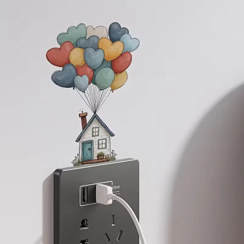 1PC Love Balloon Cabin switch sticker decoration, socket beautification sticker, suitable for living room and bedroom