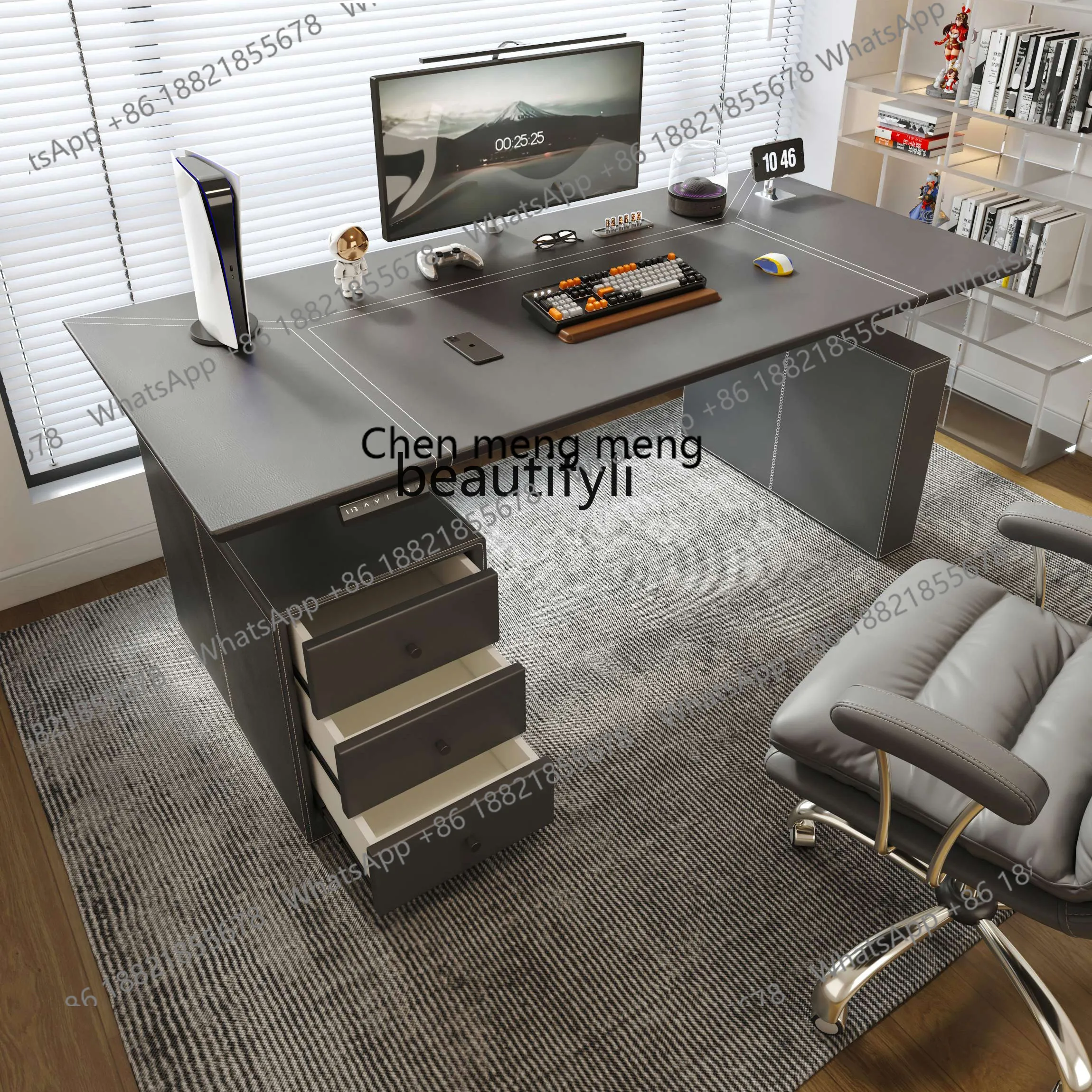 B178 Leather frame box workbench light luxury electric lifting table office desk living room computer desk