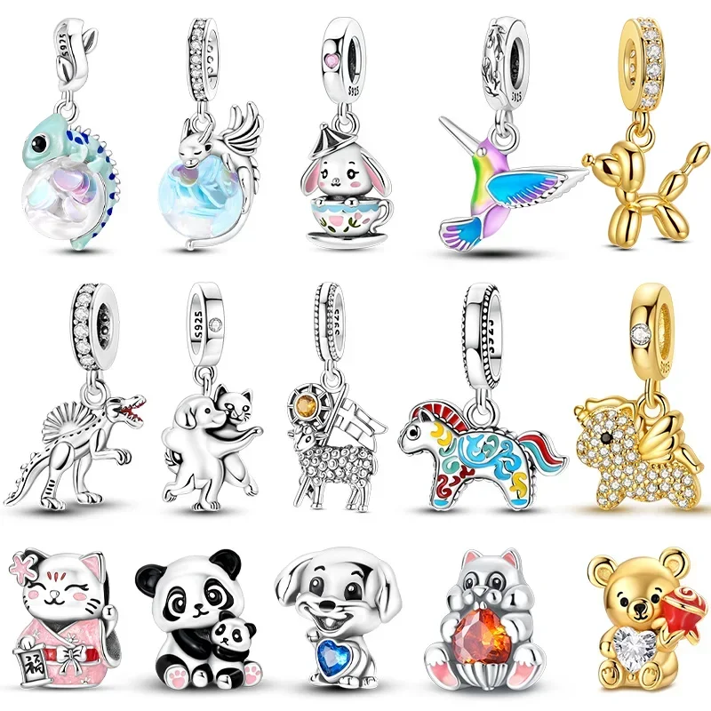 Silver Dinosaur Cat Rabbit Charms Beads Fit Original Bracelet Bag Keychain Earring Charm Bead Pendant Diy Women Jewelry Gift