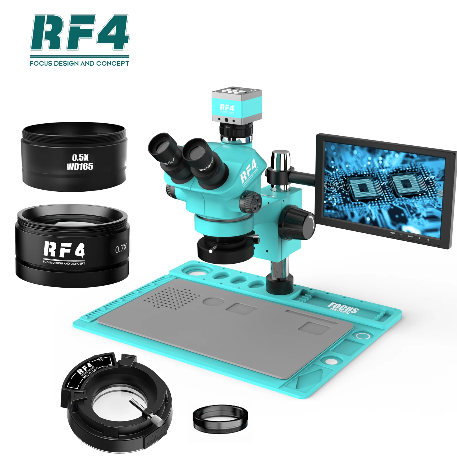RF4-7050TVD2-2KC2-S010 1080P 2K Camera With 10-Inch HD Monitor Optical Trinocular Stereo Microscope Synchronization Zoom