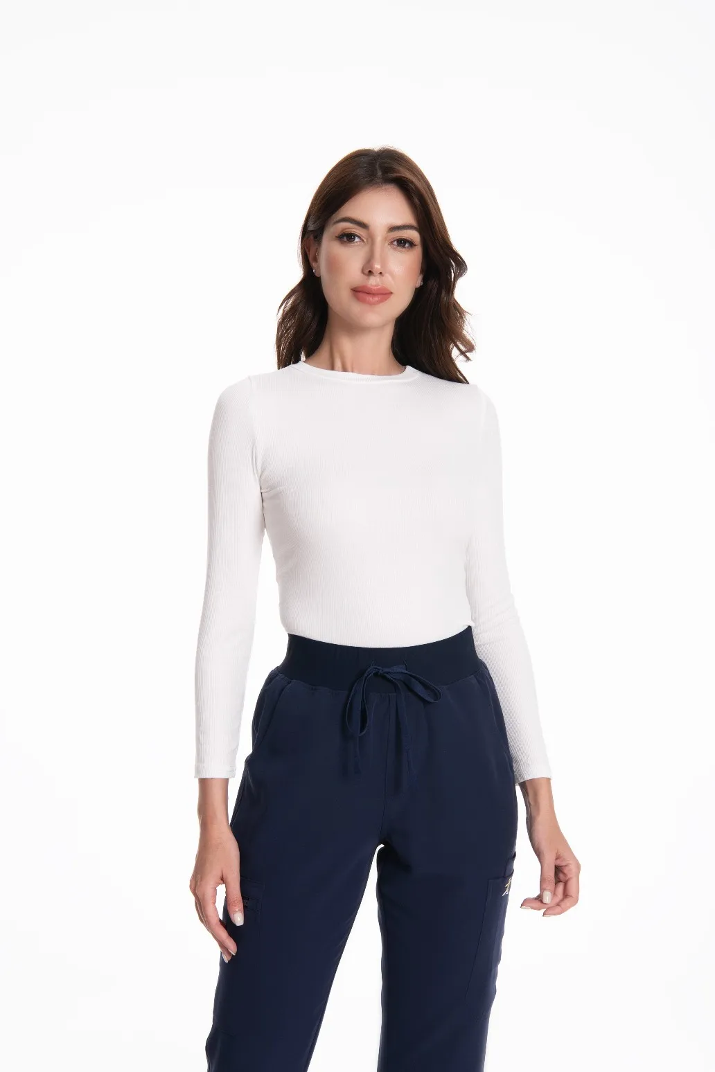 KUNGFU SCRUBS Nahtloses Unterhemd für Damen, schmal geschnitten, hochelastisches Modal-Unterhemd, Rundhalsausschnitt, lange Ärmel, Basisschicht-Oberteil – Detail 5