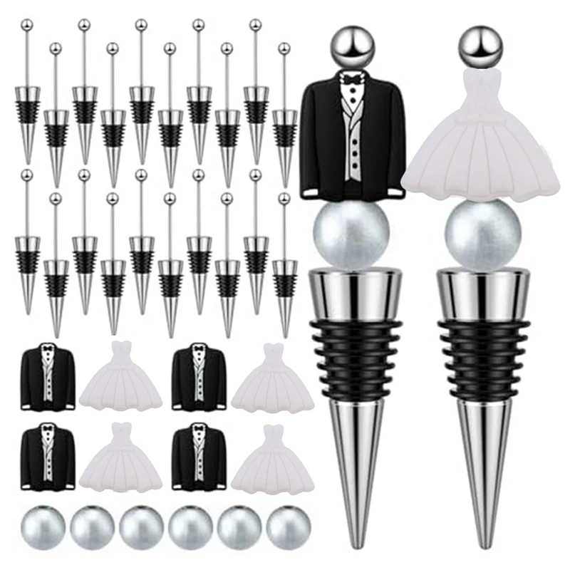 24 Sets Wedding Beadable Wine Bottle Stoppers Bride And Groom Beadable Items As Shown For Wedding Engagement Anniversary Party