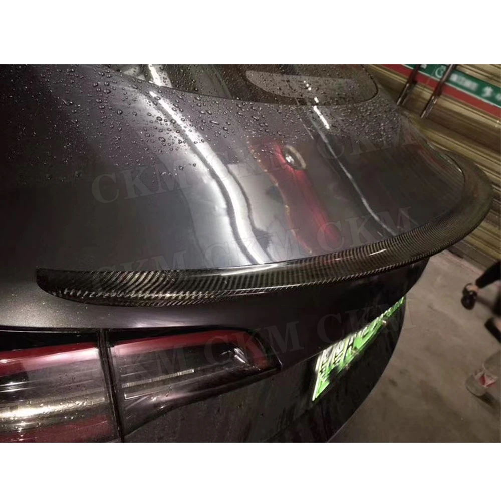 

CKMUUER Rear Spoiler Carbon Fiber Boot Bid Wings Trunk Trim Cover Car Styling Accessories Auto for Tesla Model 3 2016-2020