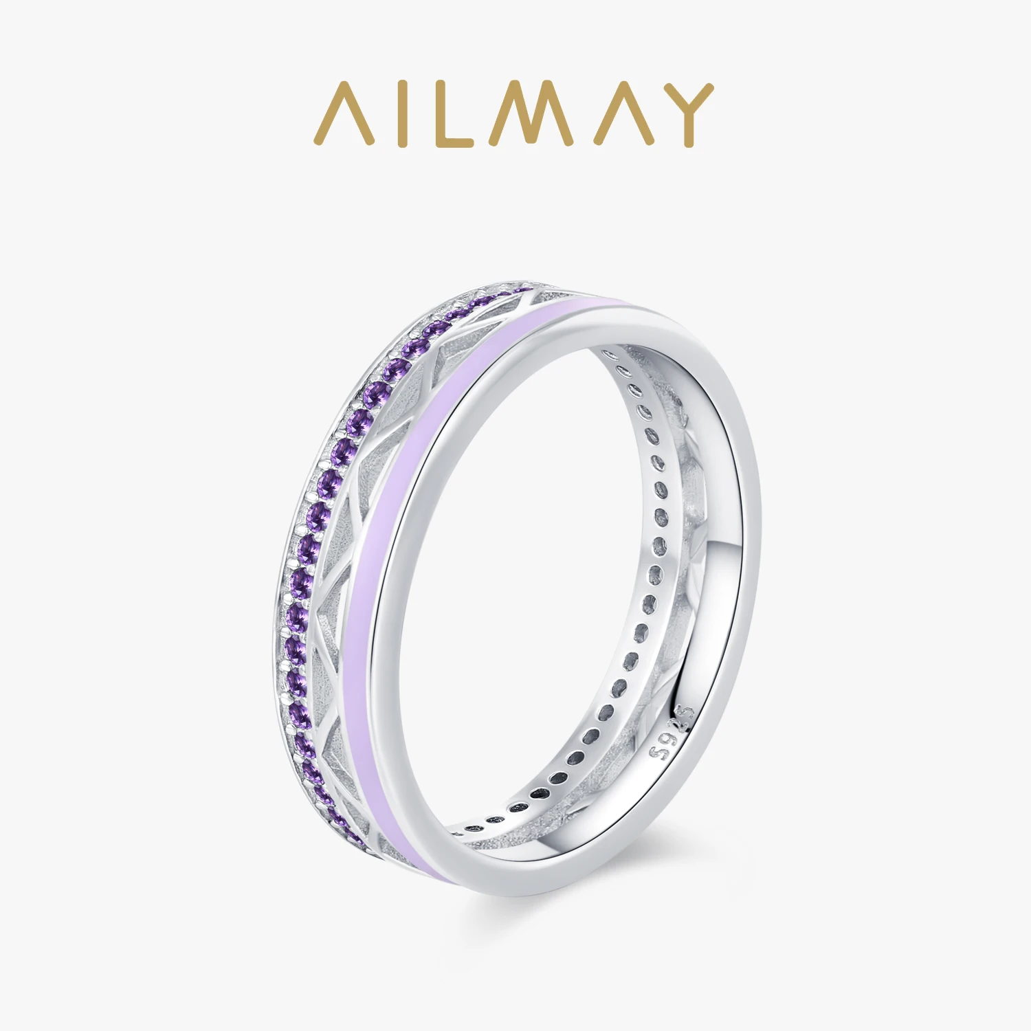 

Ailmay 925 Sterling Silver Charming Purple Zircon Enamel Rings for Women Wedding Party Elegant Lady Accessories Fashion Jewelry