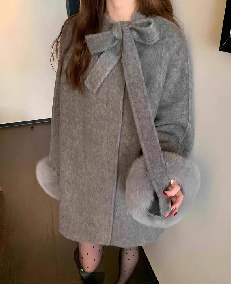 

Wool Blend Coats Womens Woolen Coat Brown Woman Autumn Tweed Color-Blocked Adjustable Elastic Waist Sided Snap Closure Preppy OL