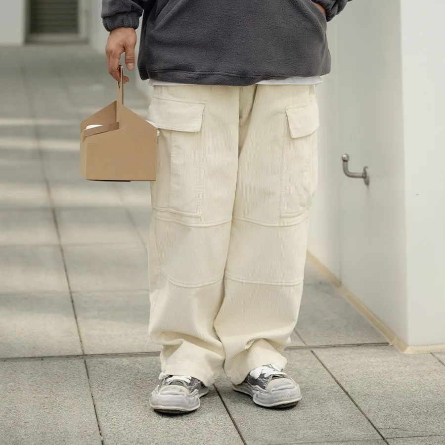 

Ретро-штаны из вельвета в японском стиле, повседневные, свободного кроя, с множеством карманов, молодежные, для зимы