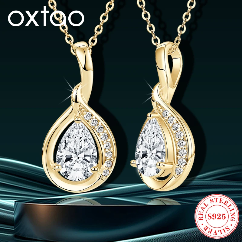 

OXTAO 1.5CT Big Moissanite Solitaire Pendant Necklace With Certificate for Women Original Real 925 Silver Chain Drop Necklaces