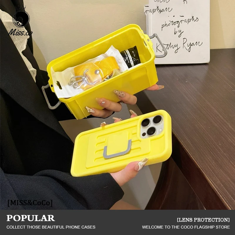 For iPhone 15 14 13 12 11 Pro Max Multifunctional Storage Box Silicone Phone Case Crossbody Hanging rope Shockproof Soft Cover