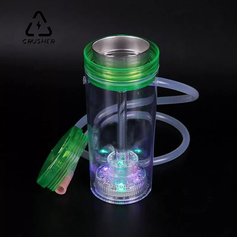 

CRUSHER Portable LED Smoking Grass Pipe Hookah Cup Built in Filtered Water Pipes Cigarette Holder Shisha Set Gadgets for Men