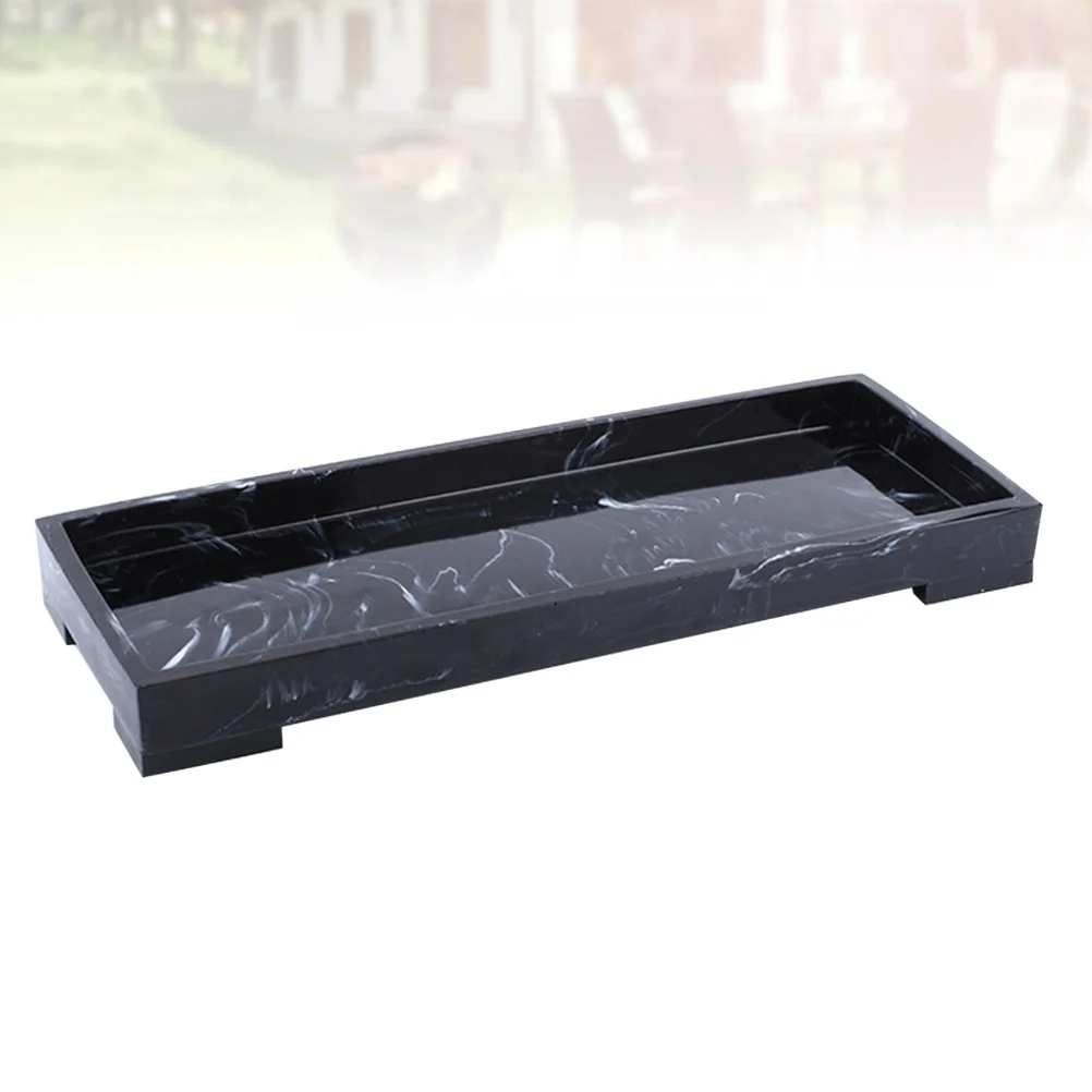 

Marble Pattern Black Storage Tray Compact Stylish Bathroom Toilet Tank Organizer Toiletries Storage Tray