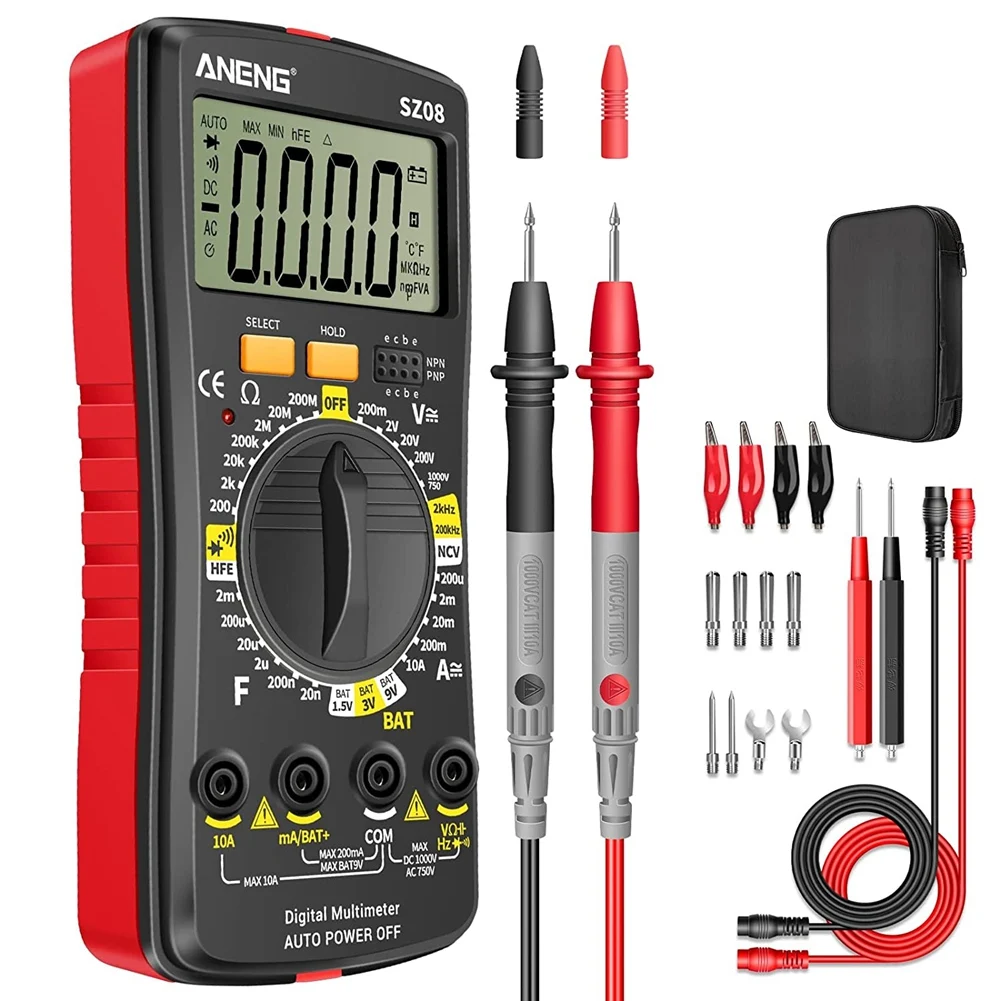 

ANENG SZ08 Digital Multimeter Ultra-Thin Storage Meter Auto Voltmeter AC DC 220V Resistance Handhold Testers Red