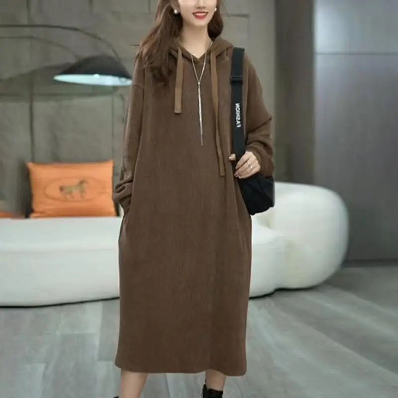 

Draping Dress Women's Autumn Clothing New Long-sleeved Hooded Sweatshirt Skirt Temperament Casual Loose Long Skirt