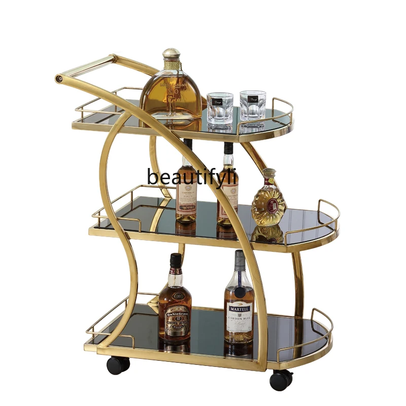 Drinks Trolley Mobile Catering Cart Gold-Plated Mobile Trolley Servicer Snack Cart Tea Weagon