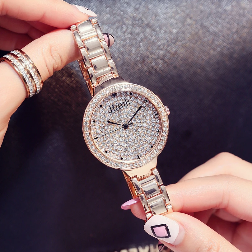 

Full Diamond Bling Shining Watch for Women Quartz Wristwatch Luxury Ladies Clock Rose Gold Sliver Elegant Vintage LeatherReloj