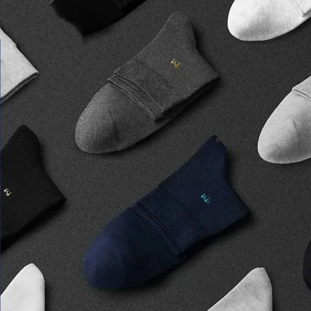 Fashion Letter Men Business Cotton Socks Non-Slip Thin Men's Mid Tube Hosiery Solid Color Hosiery Running Ankle Socks Office