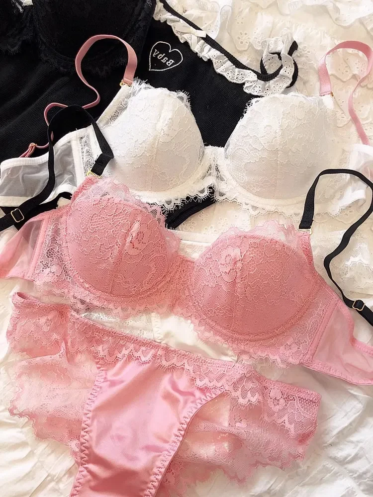 MOYISU Push-Up-Minimizer-BH-Set für Damen in Übergröße – afrikanisches Dopamin, französische Spitze, Bügel-Bralette, sexy, große Brust, dünne, weiche Körbchen