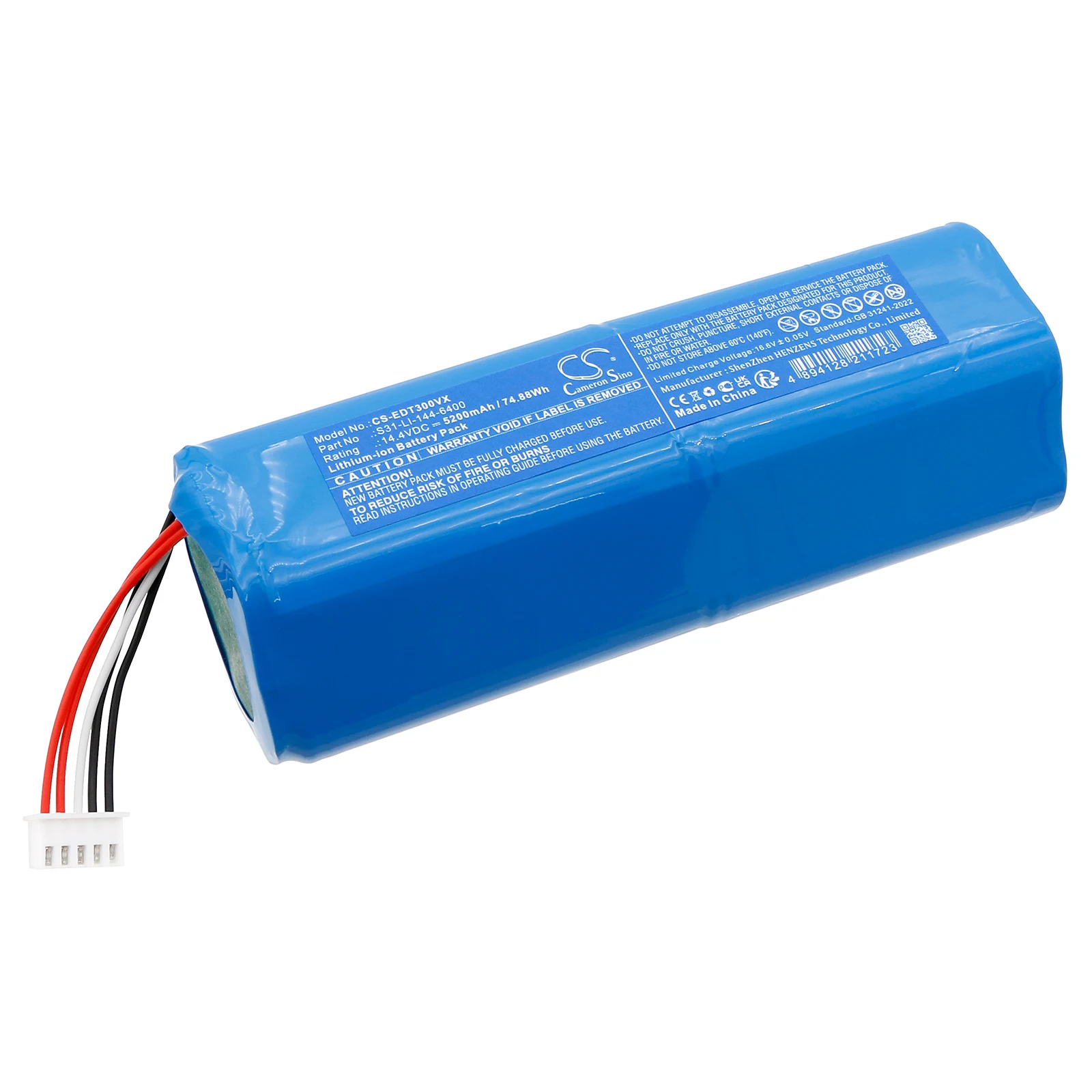 CS Replacement Battery for Ecovacs DSX39,T30S OMNI,T30S Pro,DEEBOT X8 Pro OMN PN:S31-LI-144-6400,201-2361-0 5200mAh / 74.88Wh
