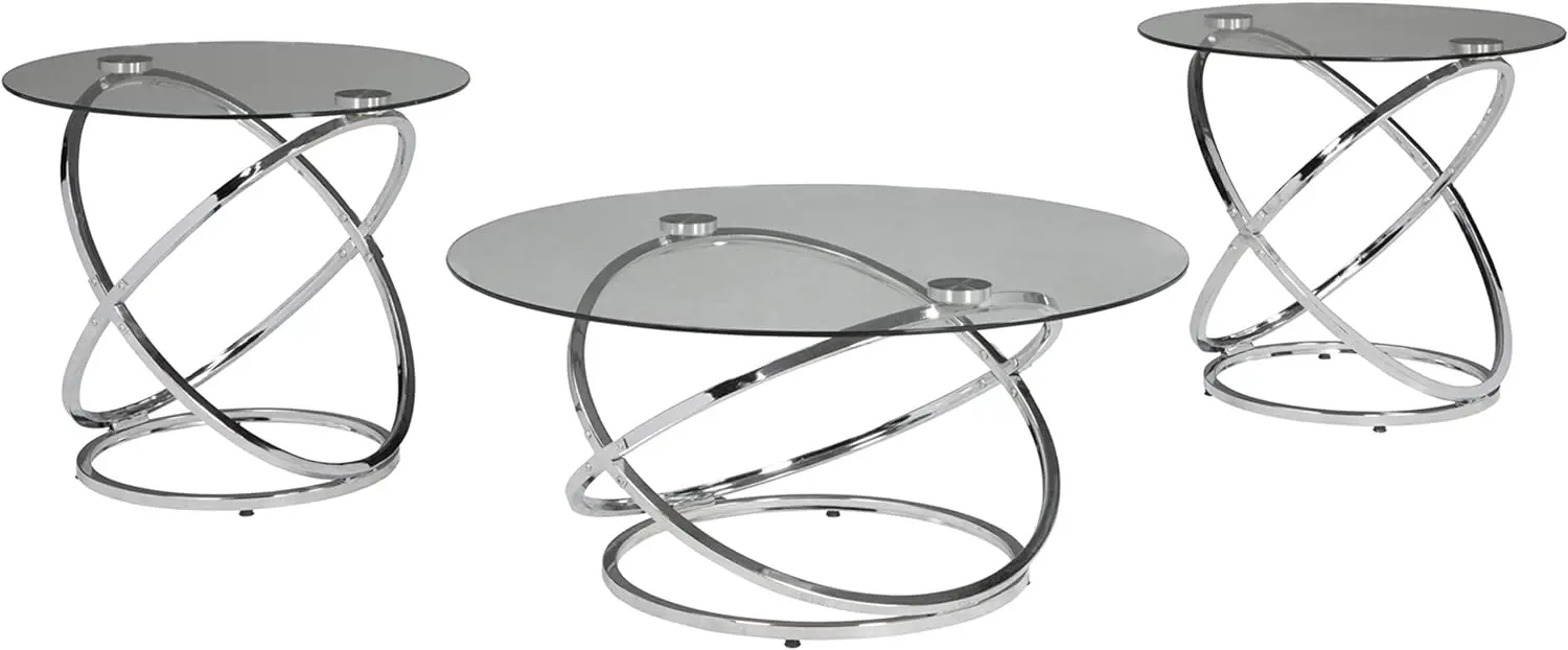 

Hollynyx Contemporary Round 3-Piece Occasional Table Set, Includes Coffee Table and 2 End Tables, Chrome