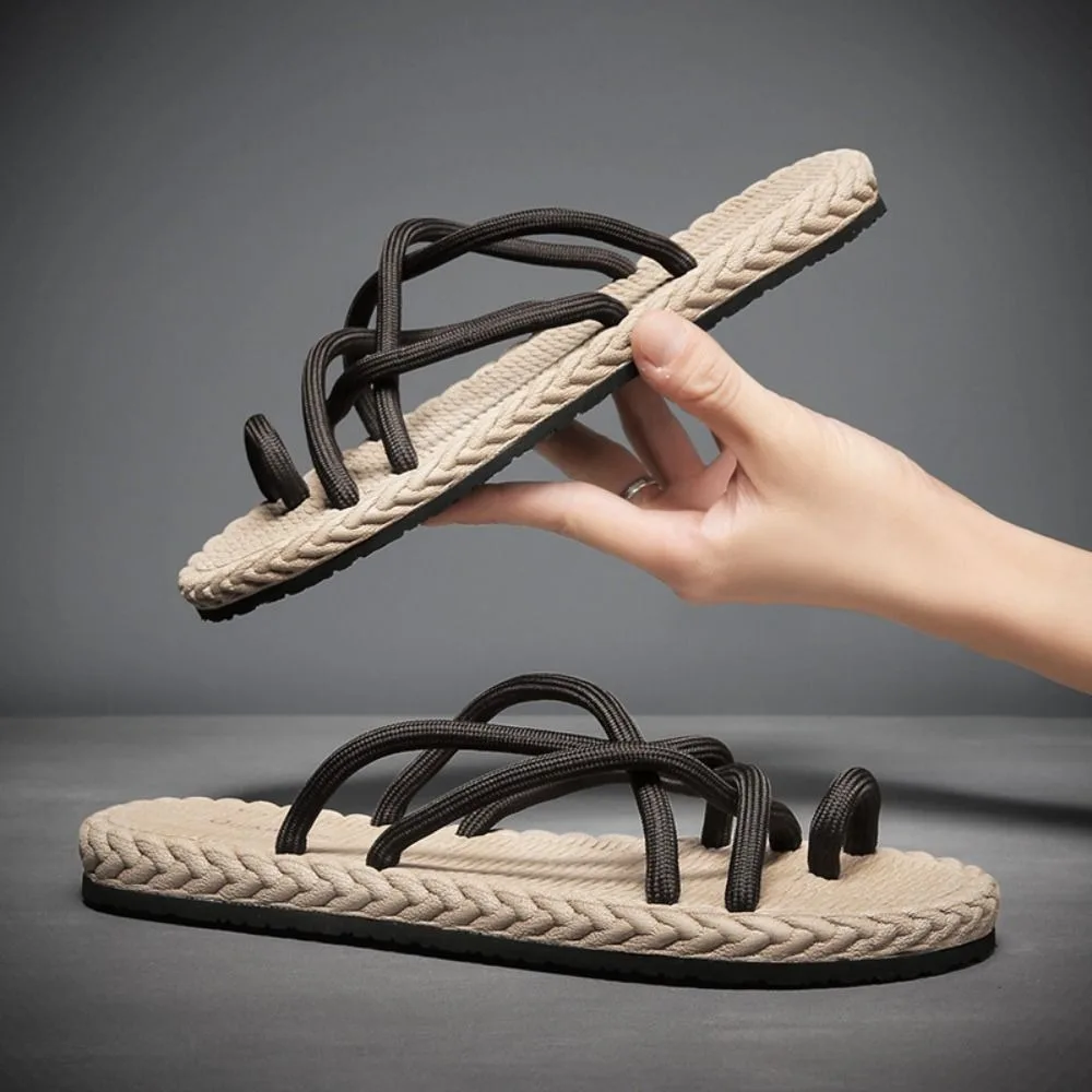 Fashion EVA Outer Wear Shoes Anti Slip Personality Men Flip Flops Beachwear Footwear Braided Rope Flats Slippers Beach