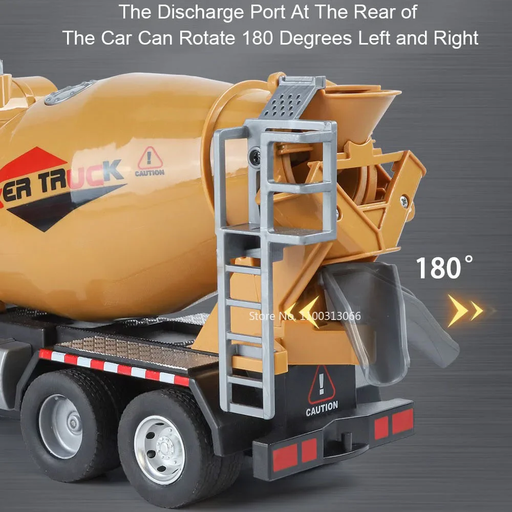 1:24 Mixer Truck Toys Alloy Cars Diecast Models Wheel Pull Back Crane Light Music Miniature Engineering Vehicles Kids Best Gifts