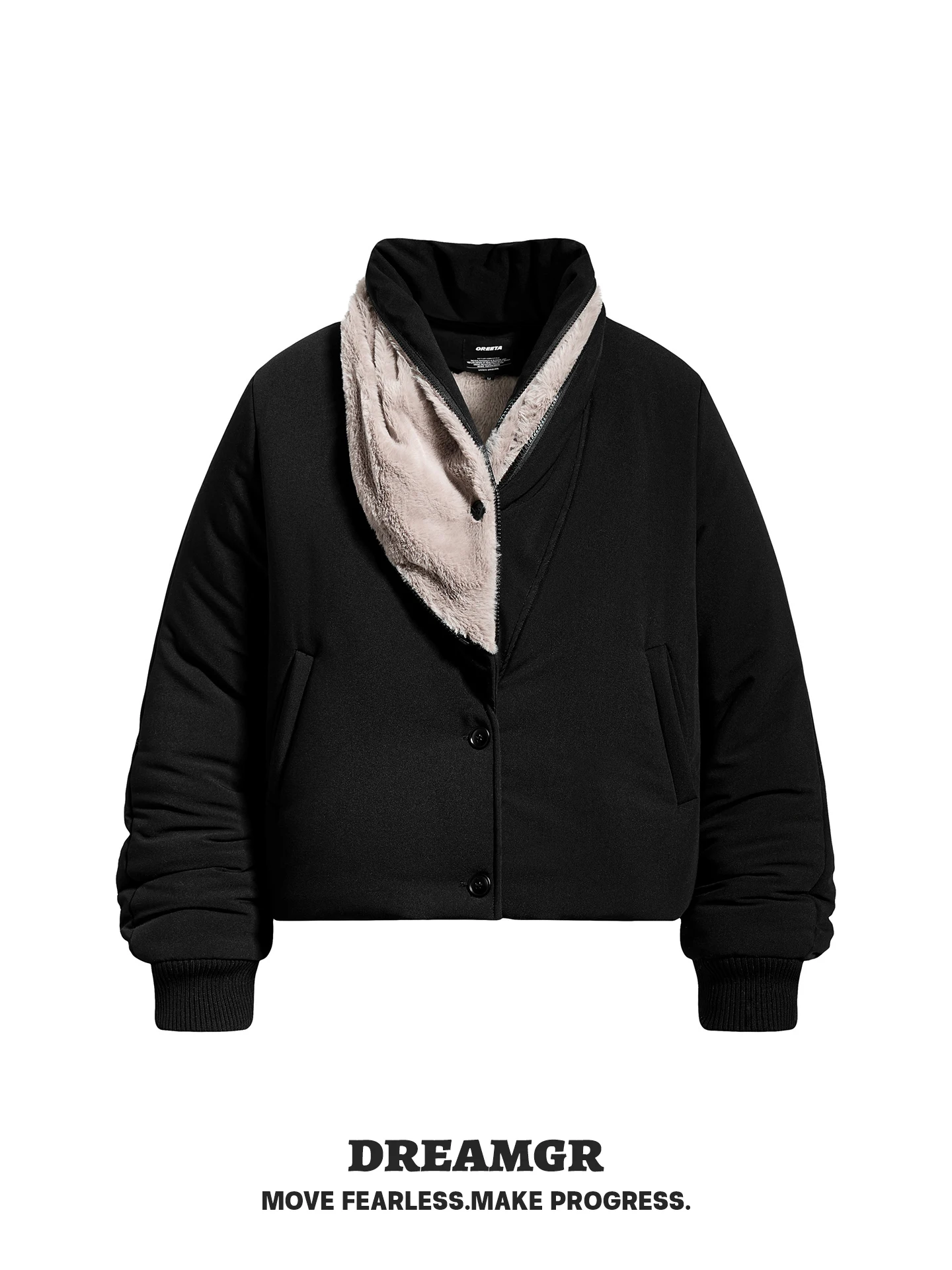 

Boxy Thiened Winter Jaet Cotton Blend Warm Youth Faion Button Detail Long Sve Youthful Sle Polyester Filling Warmth