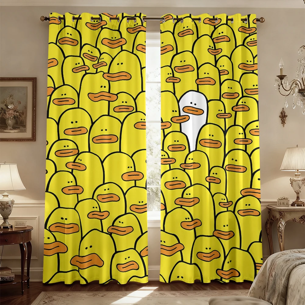 250g Blackout Curtains 2 Panels Yellow Duck Full Print Window Curtains for Kids Bedroom Decor