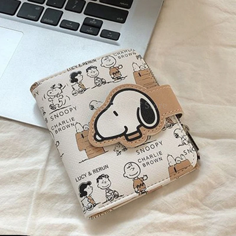 Snoopy Brieftasche Männer Frauen Doppel Falten geldbörse Cartoon Anime geldbeutel Multi Card Slot ID Halter Lagerung Koreanische Kurze Karte Set