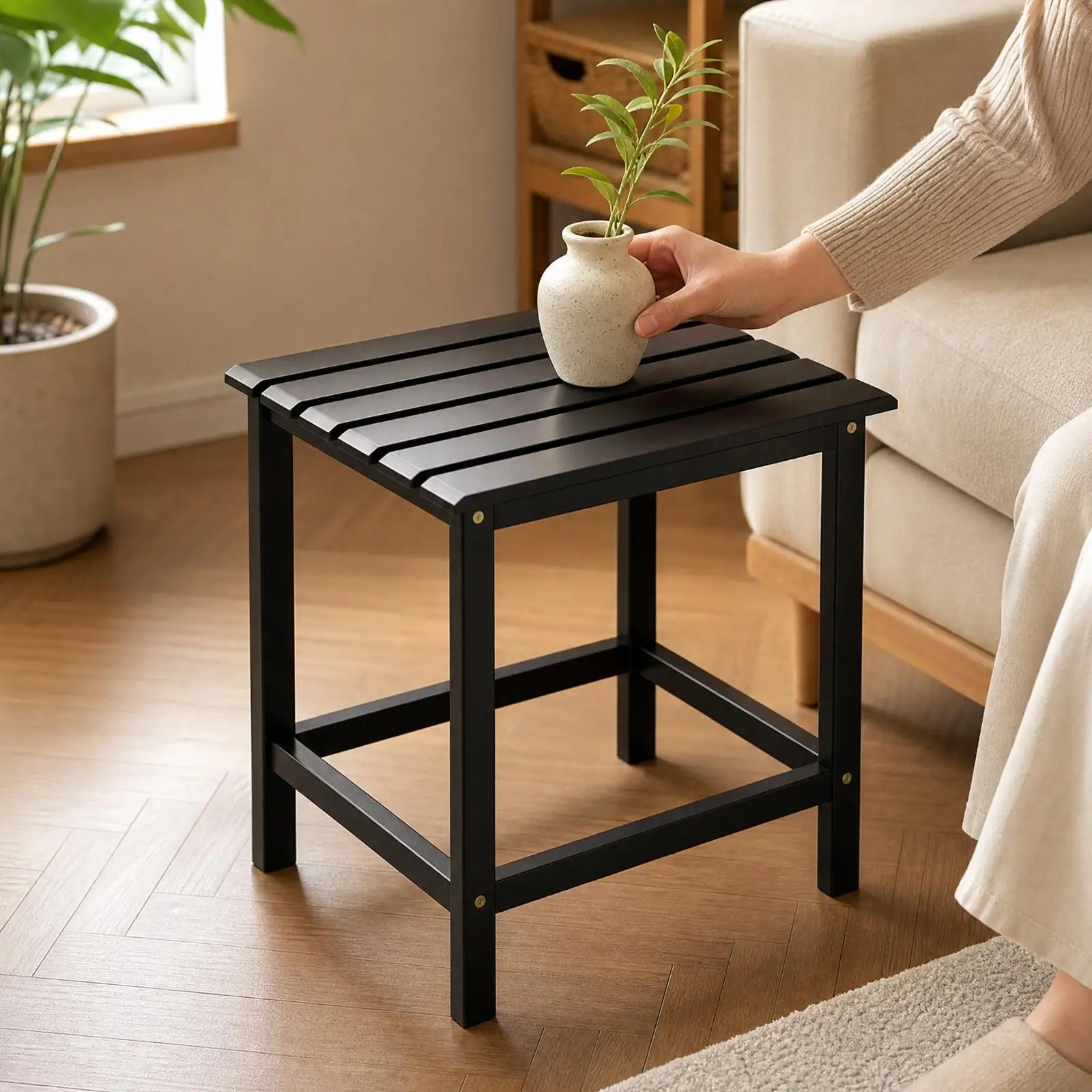 Freestanding Bamboo Side Table Long-Lasting Bamboo Slatted Storage Rack Multi-Purpose Organizer Rack Eco-Friendly Easy to Clean