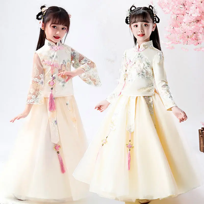 Modern Chinese Cheongsam New Year Dress for Kids Traditional Chinese Garments for Child Chinese Han Dynasty Dress