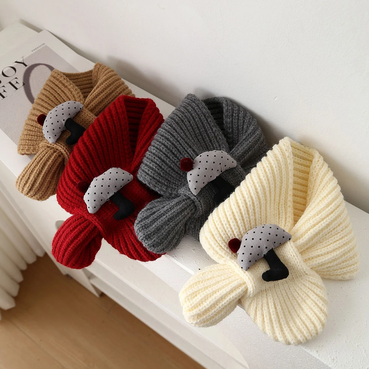 Cute Little Umbrella Cross-Knit Scarf 1-5Year Kids Woolen Scarves Boys Girls Winter Warm Knitted Neck Cover Baby Neckerchief